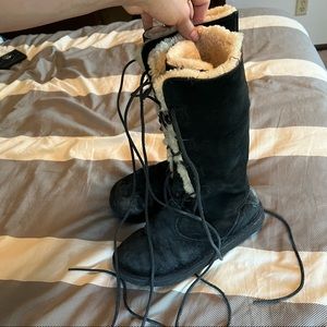Black suede tall lace up Ugg boots